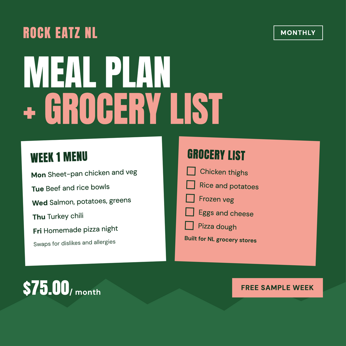 Rock Eatz Customized Monthly Meal Plan + Grocery List